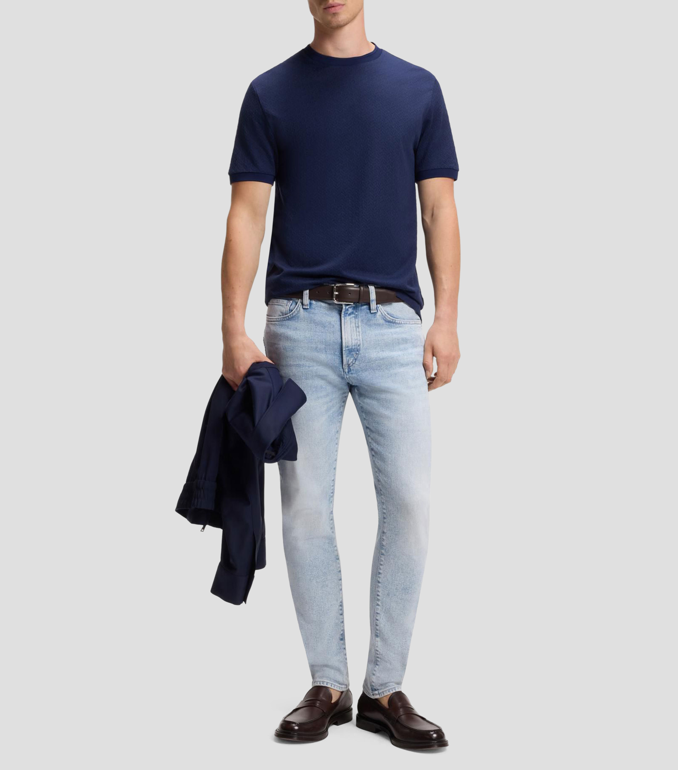 Playera regular de jacquard de algodón y seda Hombre